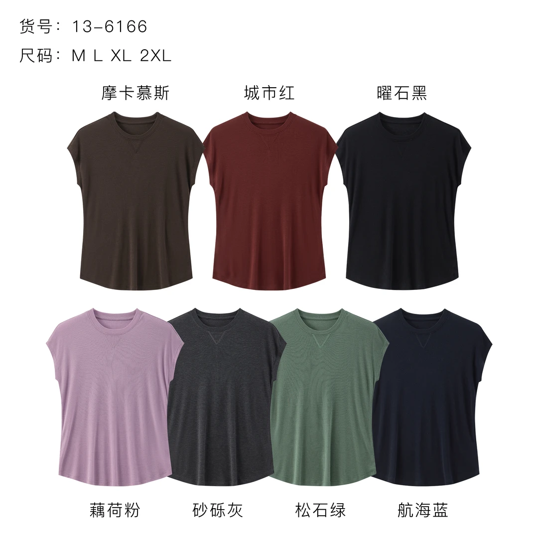 春夏新款天丝羊毛女式T恤夏季休闲气质百搭高弹显瘦小飞袖6166