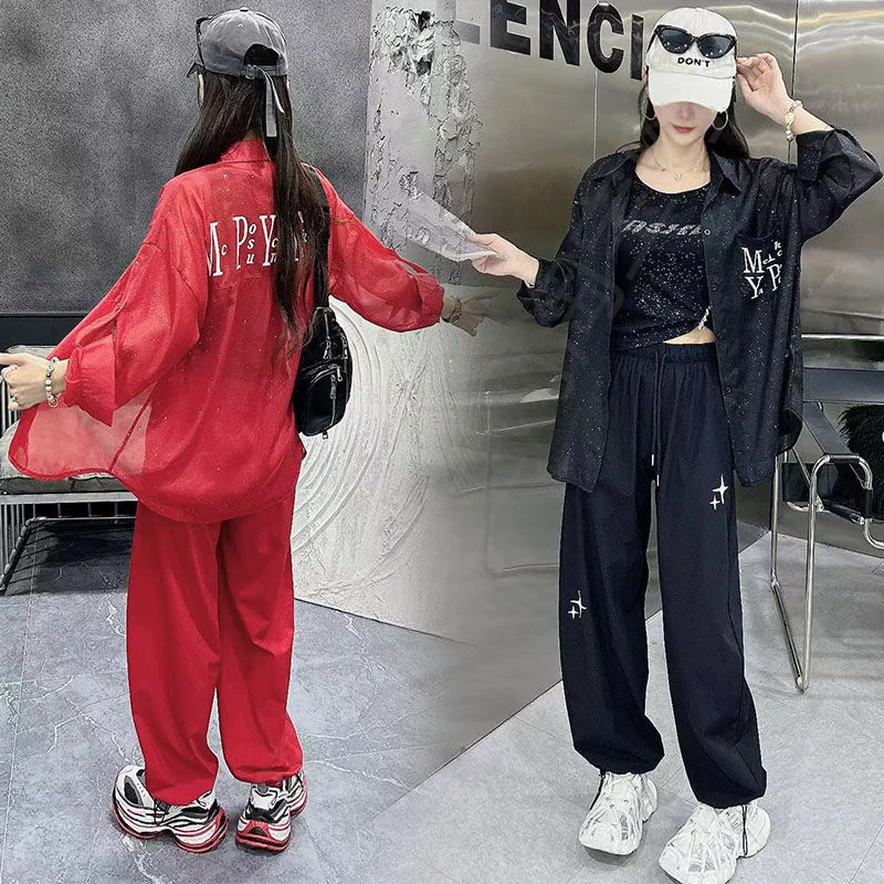 抖音网红同款曳步舞夏季薄款防晒衬衫男女同款跳广场舞台表演队服