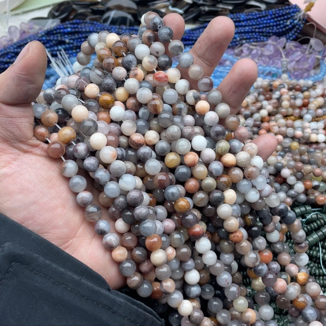 玛瑙/玉髓珠宝半成品未镶嵌两条装8mm粉紫东临圆珠