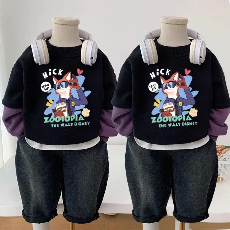 加绒卫衣假两件卫衣秋冬套头衫2025一体绒上衣新款儿童卡通印花潮