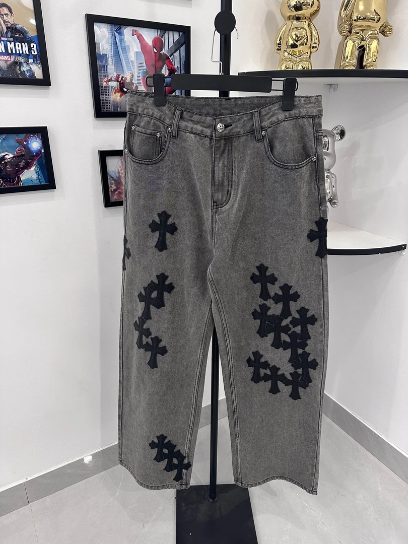 重工水洗灰色直筒黑标皮标牛仔裤男女同款EP3315