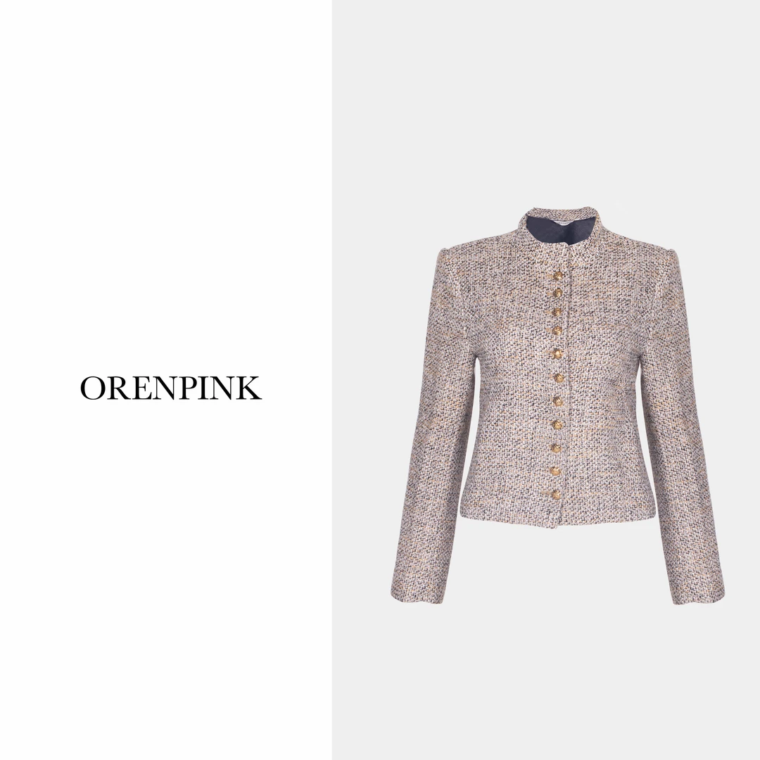 OREN PINK/奥粉高级感法式轻奢小香风时尚金扣外搭短款上衣女外套