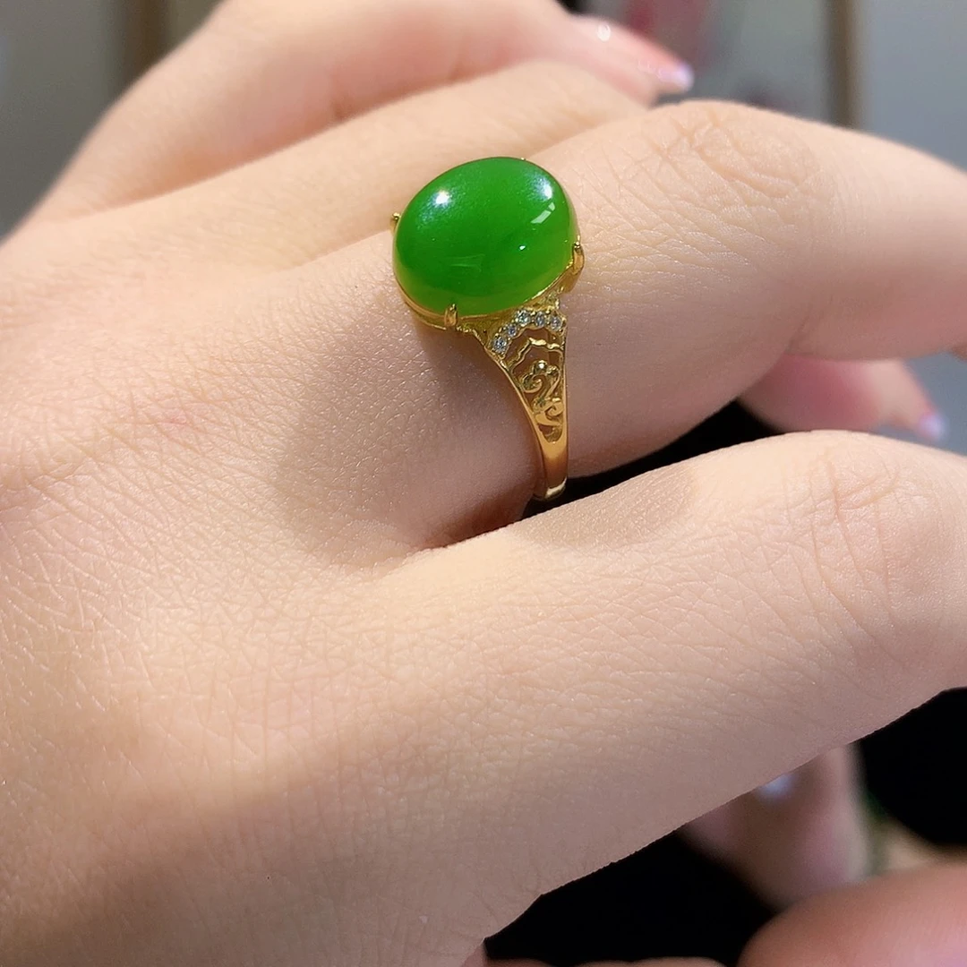 和田玉（碧玉）戒指银S925镀金镶嵌