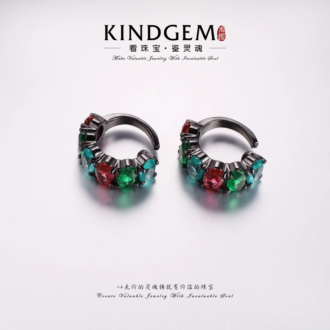 铜合金锆石耳饰 复古轻奢彩色镶嵌高级感百搭耳环 XXYC-05547