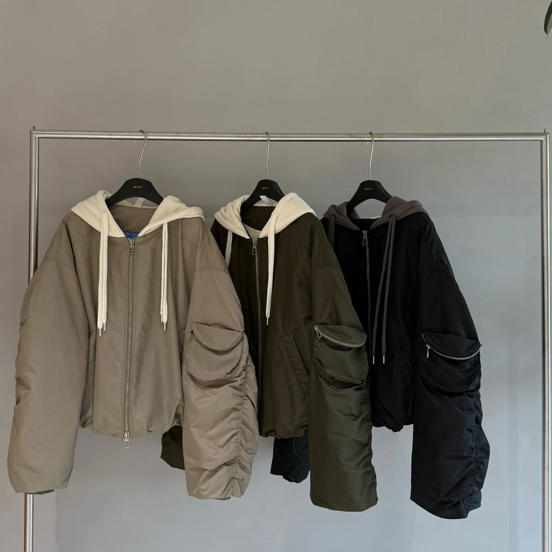 美式棒球服 三星95白鸭绒连帽羽绒服外套女冬季加厚保暖飞行夹克