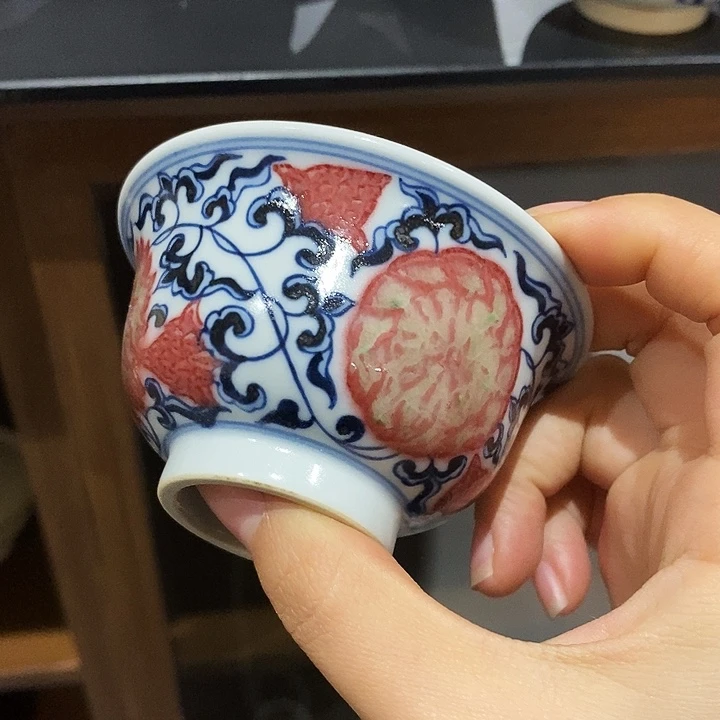 陶摆件青花釉里红小压手杯