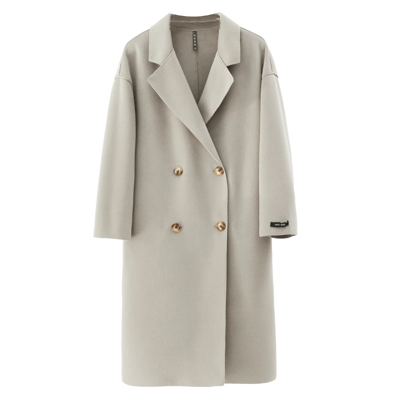 双面绒大衣女气质时尚韩版百搭宽松过膝中长款双排扣茧型毛呢外套