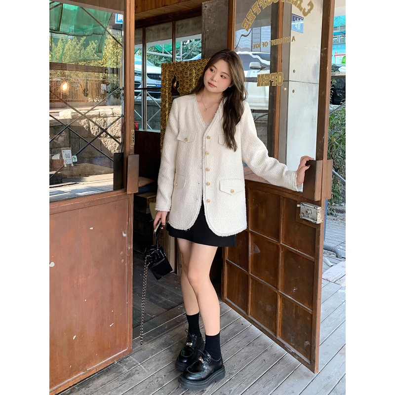 【ALINDM年终大清仓】胖mm小香羽绒服宽松200斤气质毛呢外套AS25086