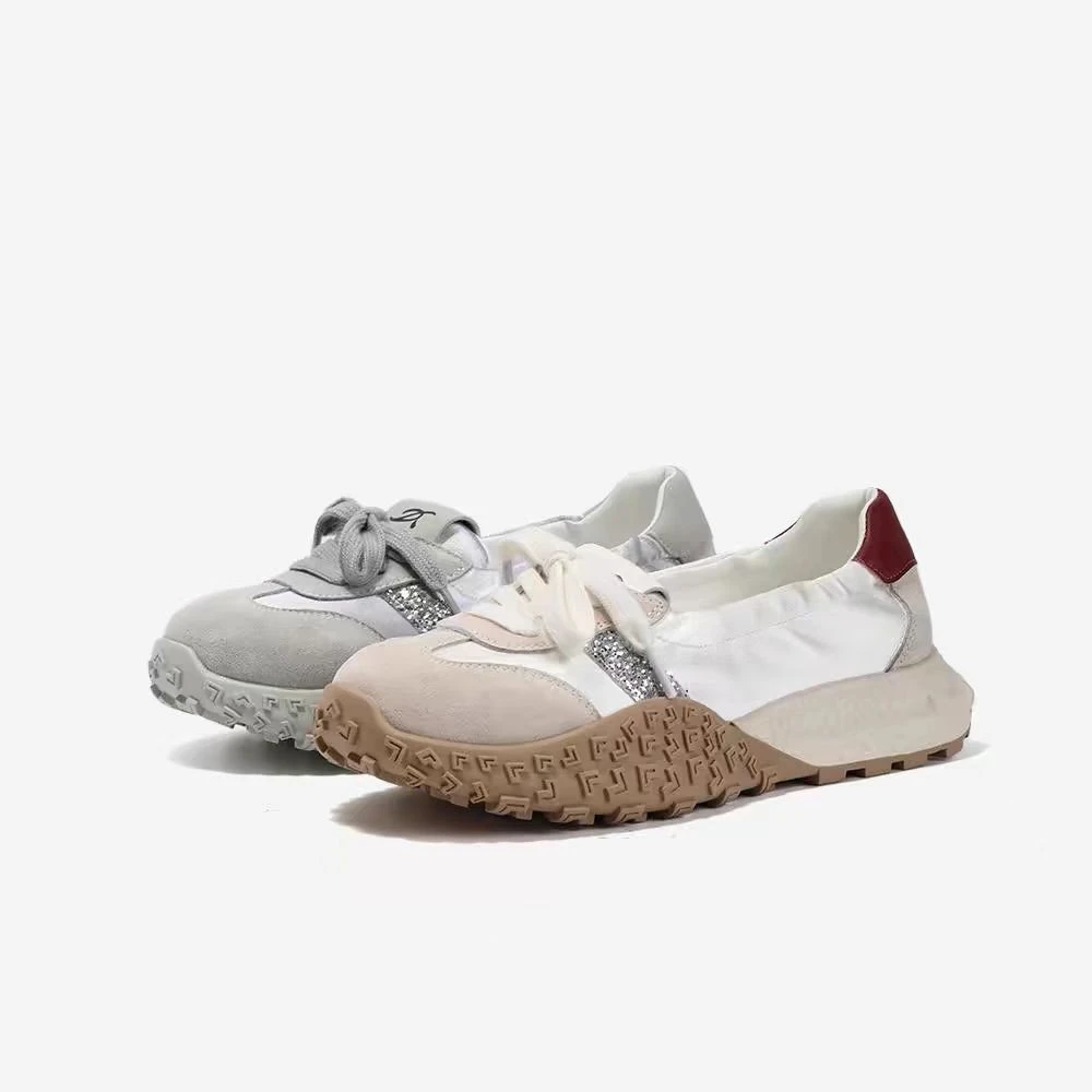 厚底芭蕾德训鞋女2025夏季新款银色阿甘鞋透气时尚百搭运动小白鞋