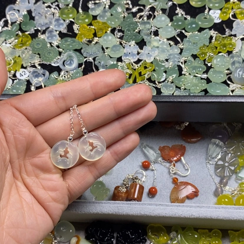 【闪购商品】蛇纹石玉挂件耳饰耳环项链未镶嵌