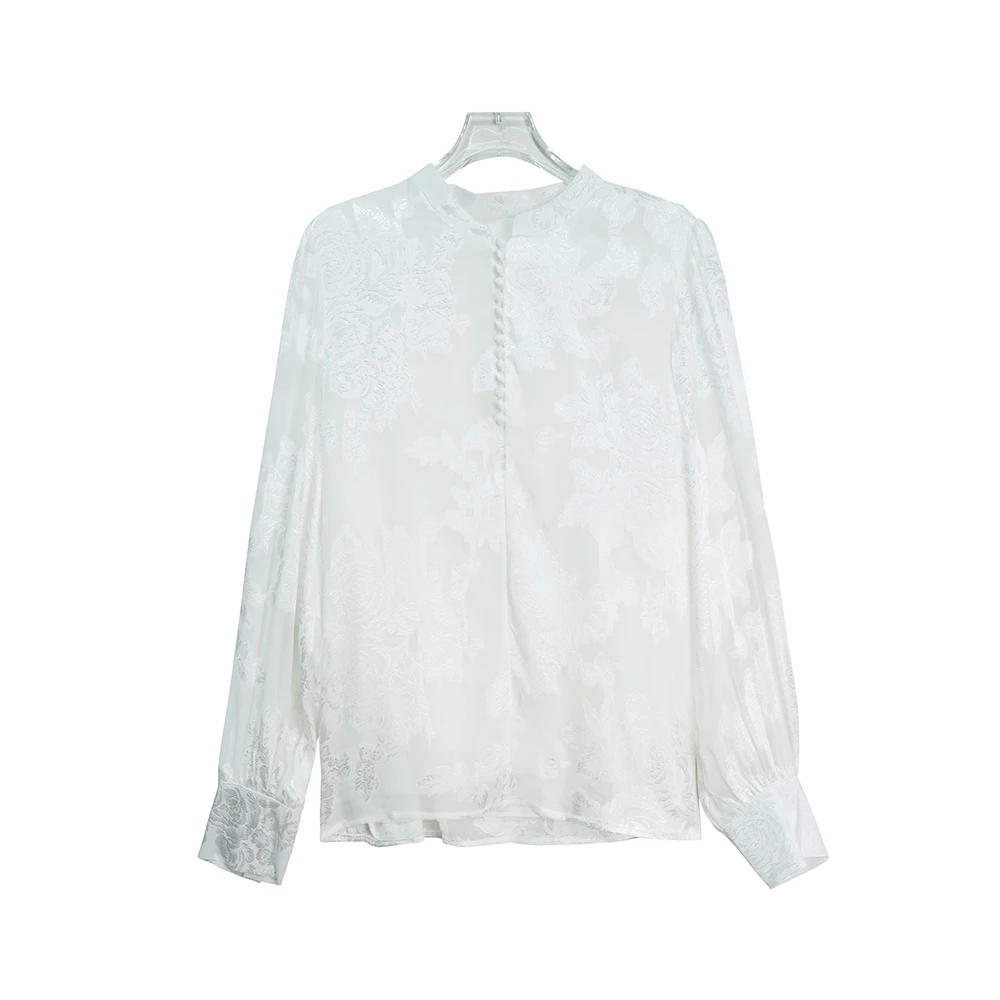 气质显瘦立领长袖国风刺绣提花衬衫设计感上衣X7076