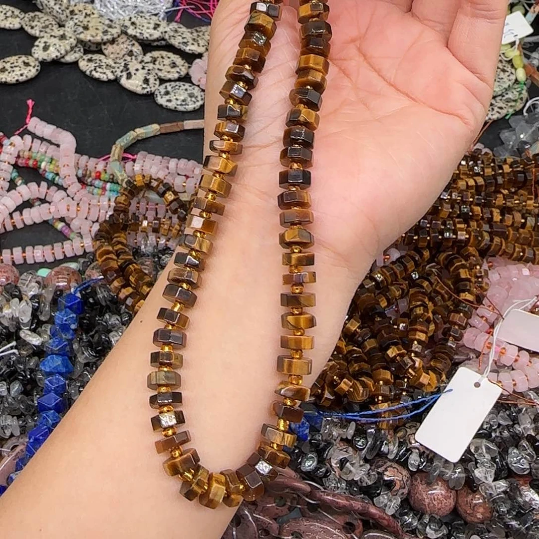 玛瑙/玉髓合金珠宝半成品虎眼8mm切面隔片一条