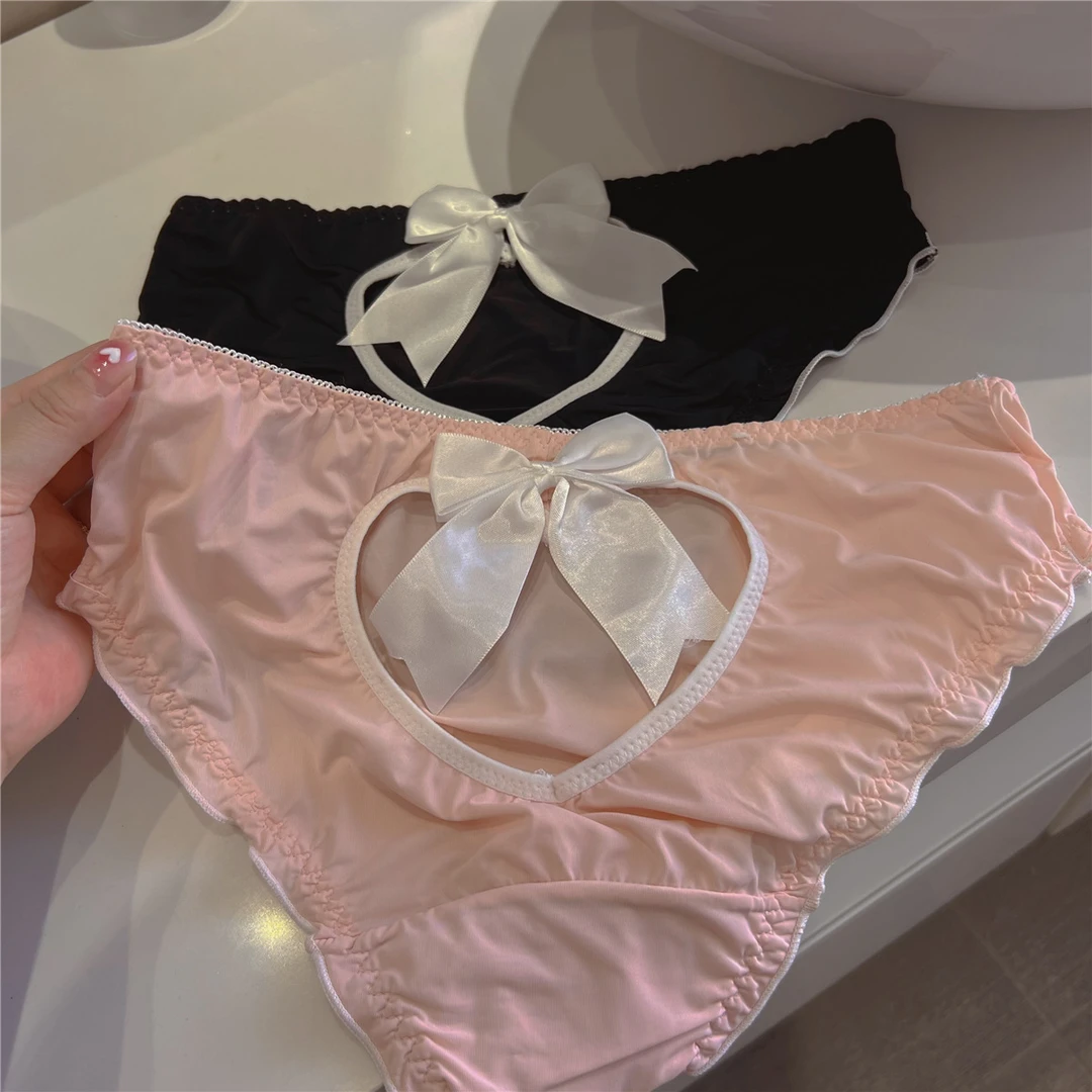 小甜心~少女日系可爱纯欲性感内裤蝴蝶结低腰爱心冰丝三角裤女