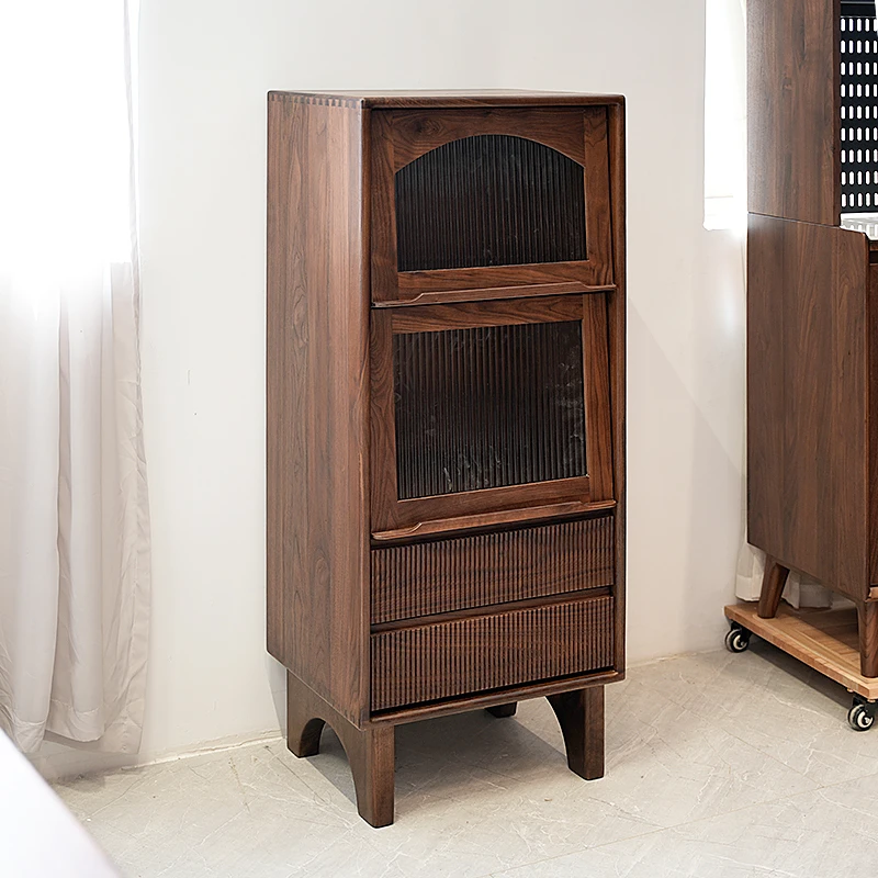 北美黑胡桃木北欧实木柜北美边书架的黑胡桃小户型边书柜储物餐柜