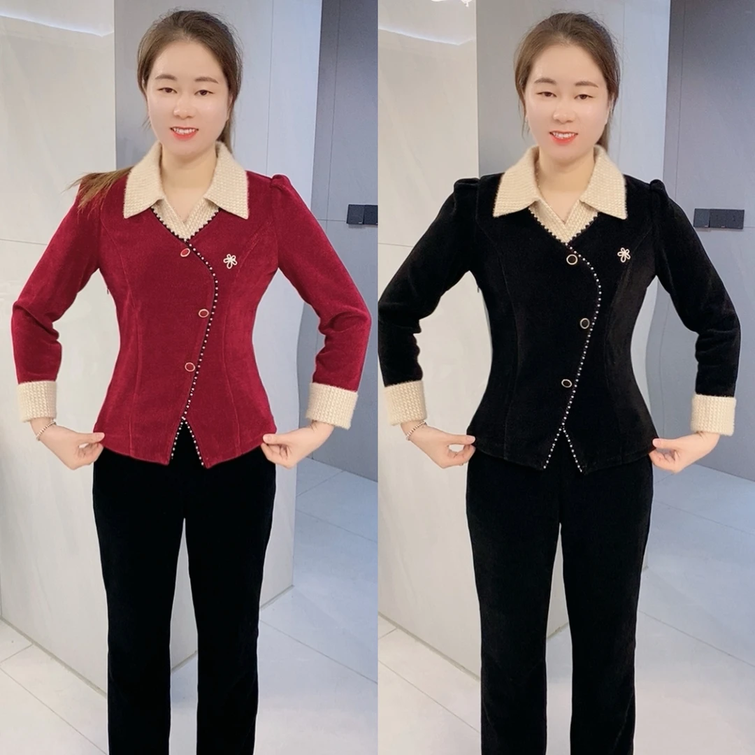 【十姐妹推荐】2025冬季新款时尚气质修身显瘦加厚保暖微喇裤套装