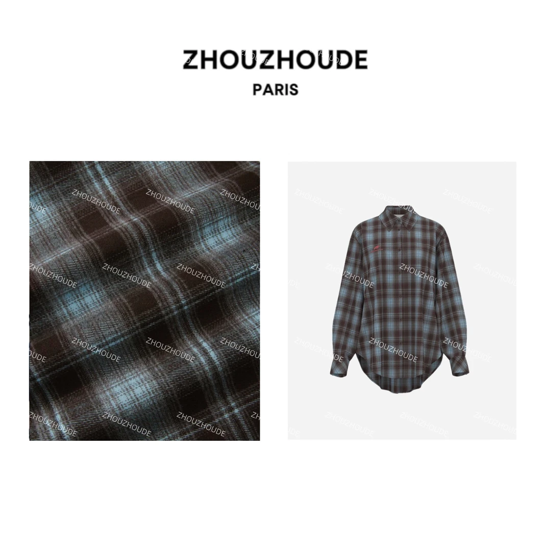 ZHOUZHOUDE【济州岛】25春夏柔雾感磨毛撞色格纹廓形衬衫