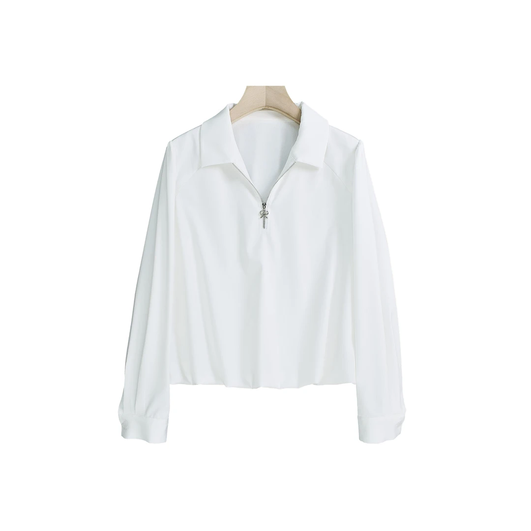 【荣荣】气质缎面翻领拉链上衣-Y15081