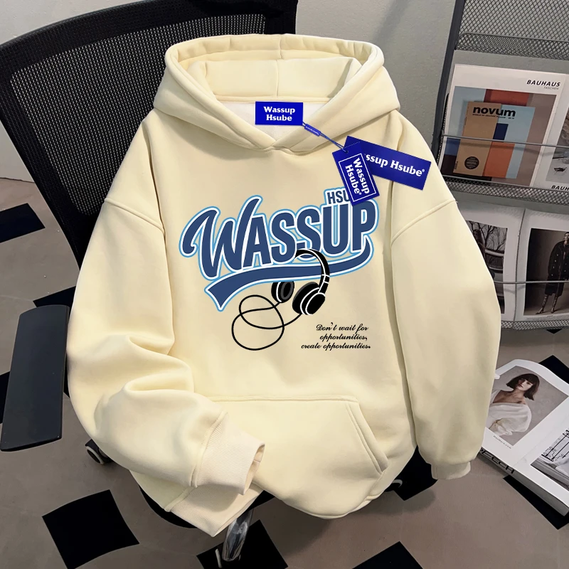 WASSUP HSUBE重磅美式国潮牌字母连帽卫衣2025新款潮流百搭上衣男