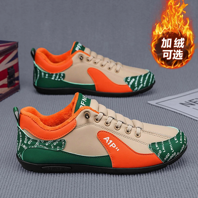 【国潮男鞋】2025冬季新款加绒轻便高弹软底豆豆鞋防滑耐磨休闲潮鞋