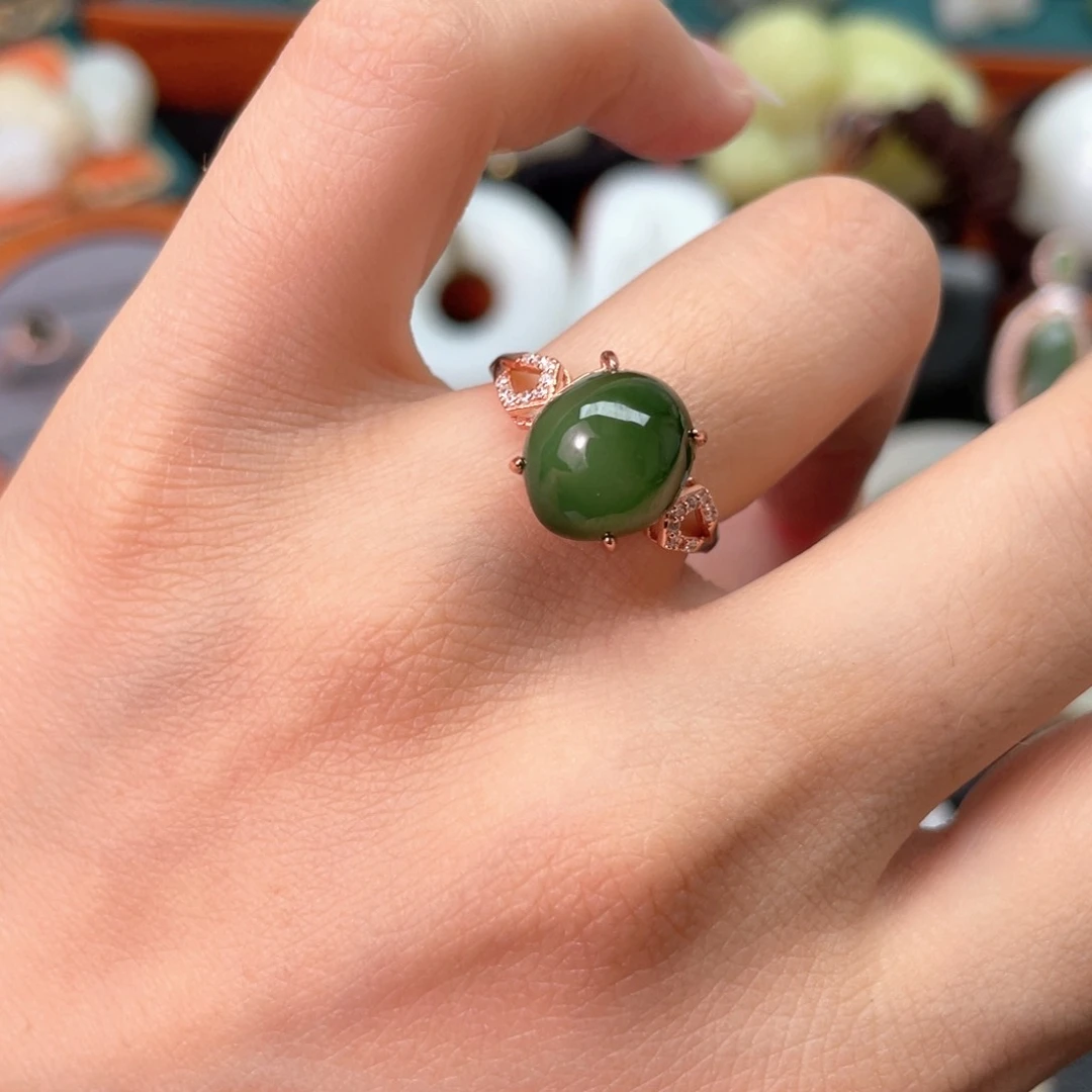 和田玉戒指银S925镶嵌