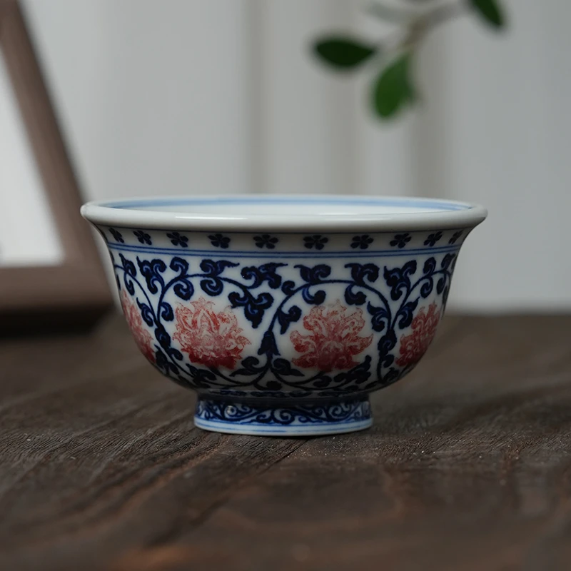 【墨舍柴窑】缠枝釉里红大压手杯（花心主人杯）moshe749