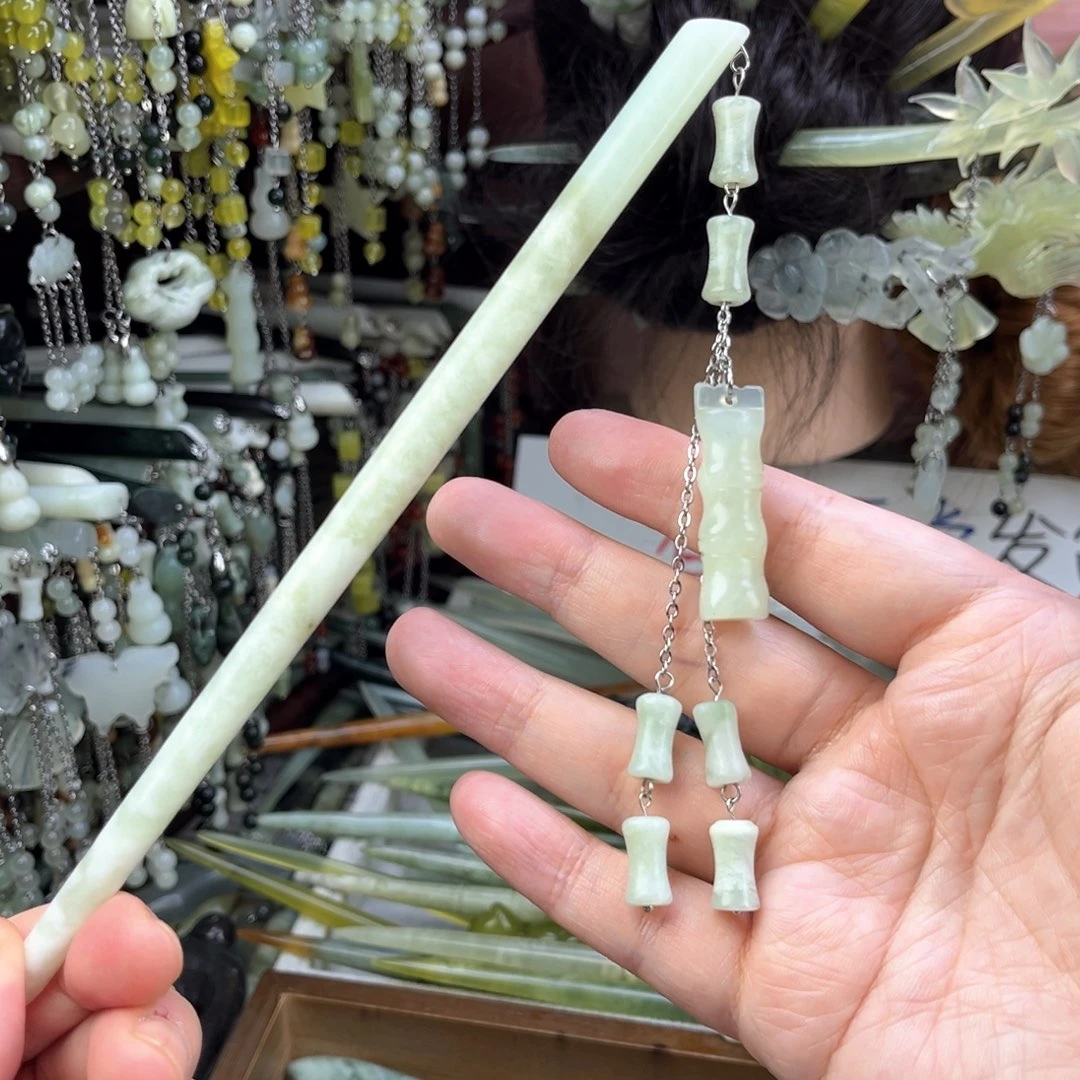 蛇纹石玉发饰未镶嵌长度19厘米左右