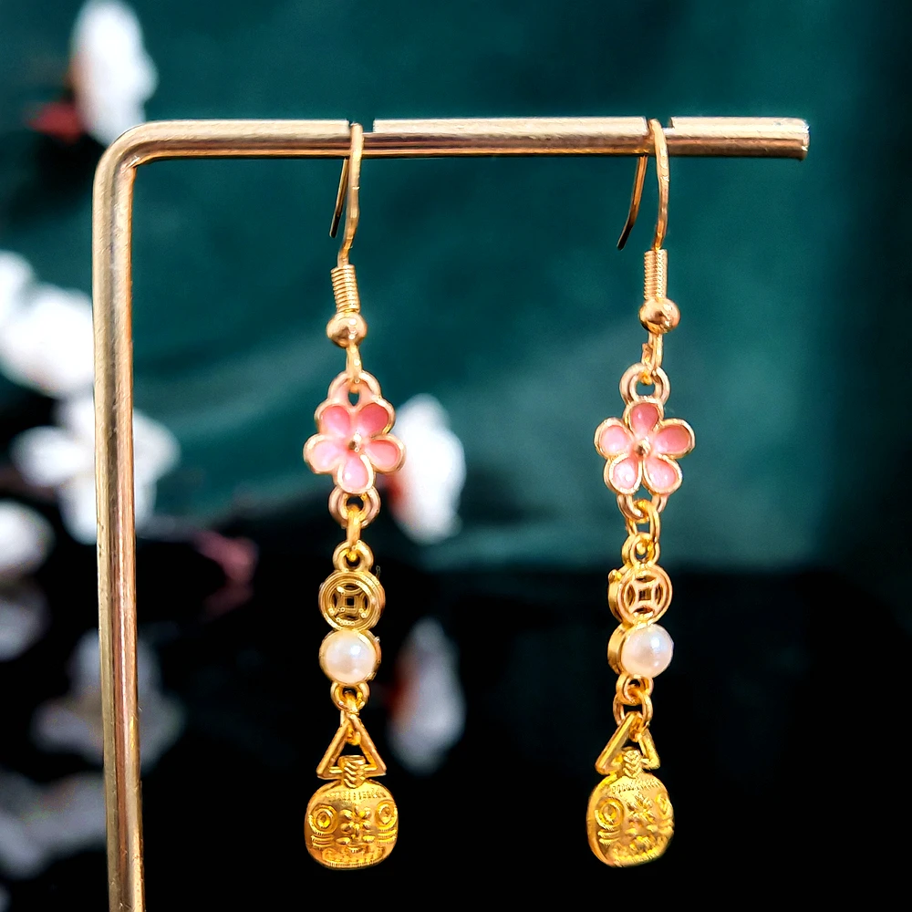 多吉米粉樱福韵复古新中式原创耳环无耳洞耳夹耳饰配汉服