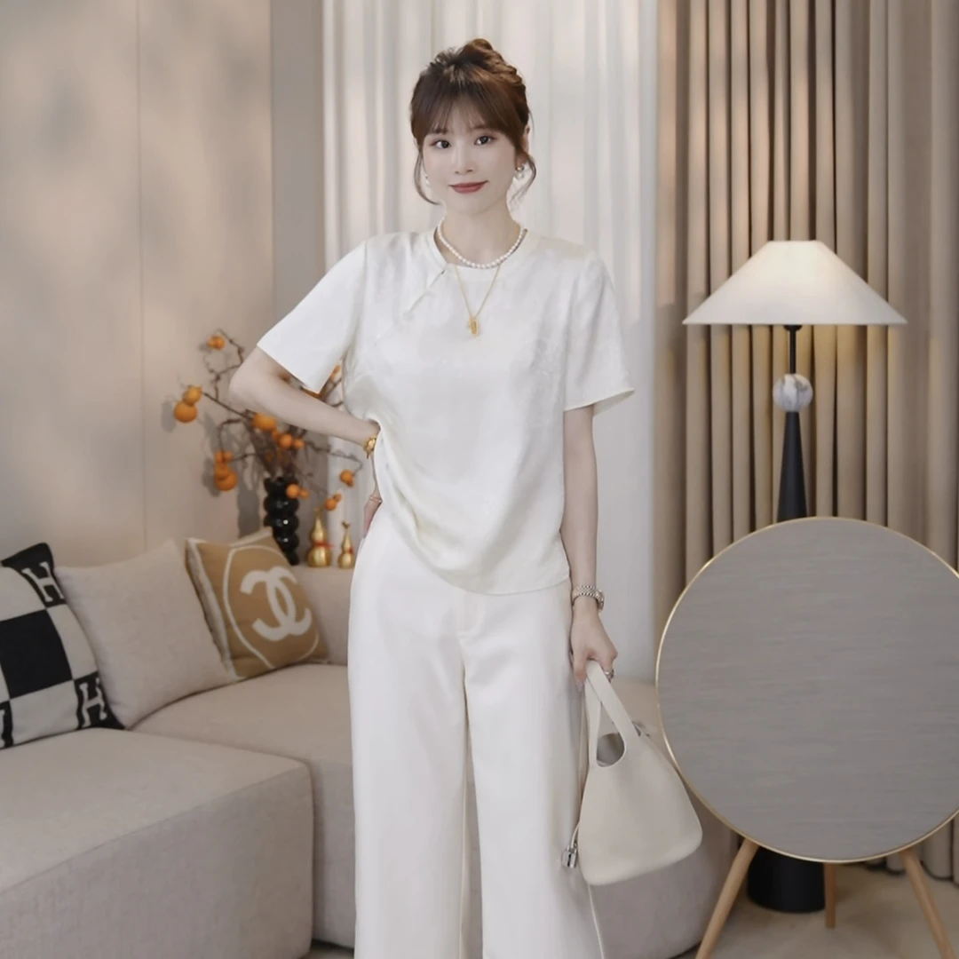 LMENY清水芙蓉~温婉优雅提花斜襟短袖上衣25BC021