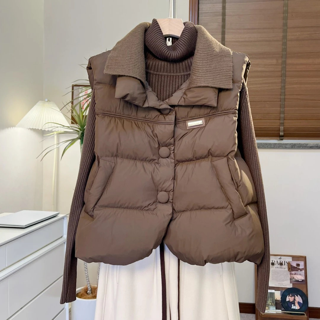 《精致翻领》 2025秋冬韩系针织领马甲新款宽松外套