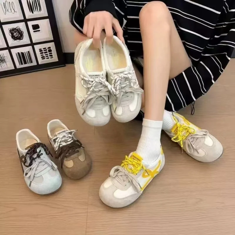 夏季新款百搭透气拼色厚底复古休闲运动德训鞋823-6