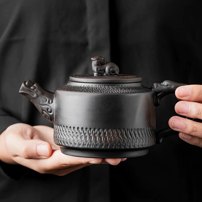 云南紫陶跳刀纹井栏壶复古家用泡茶茶具茶器R2