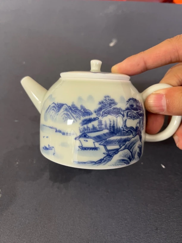 景德镇陶瓷青花釉下彩山水茶壶陶瓷茶壶泡茶壶喝茶壶陶瓷壶