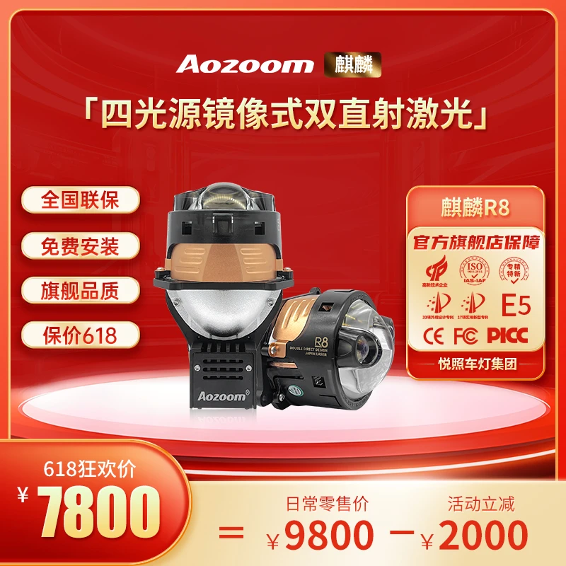 AOZOOM澳兹姆麒麟R8双直射激光透镜透镜大灯激光大灯