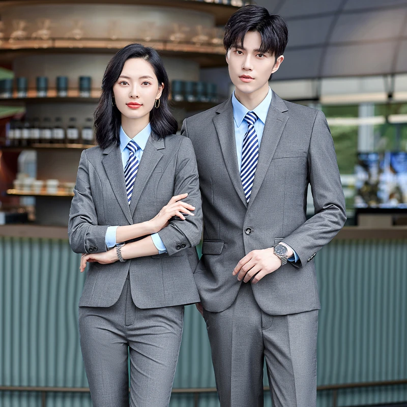 男女同款灰色西装洋气女高端职业装正装售楼部银行工作服西服工装