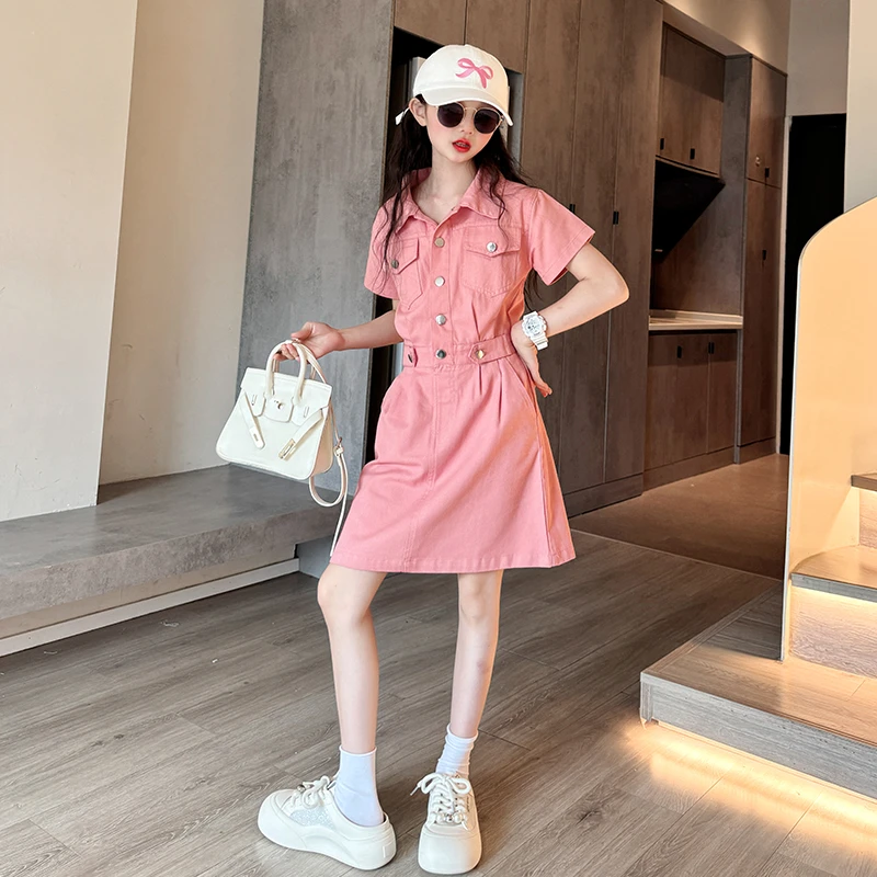 女童网红炸街裙子2025新款大童女孩夏季洋气牛仔裙儿童小众连衣裙