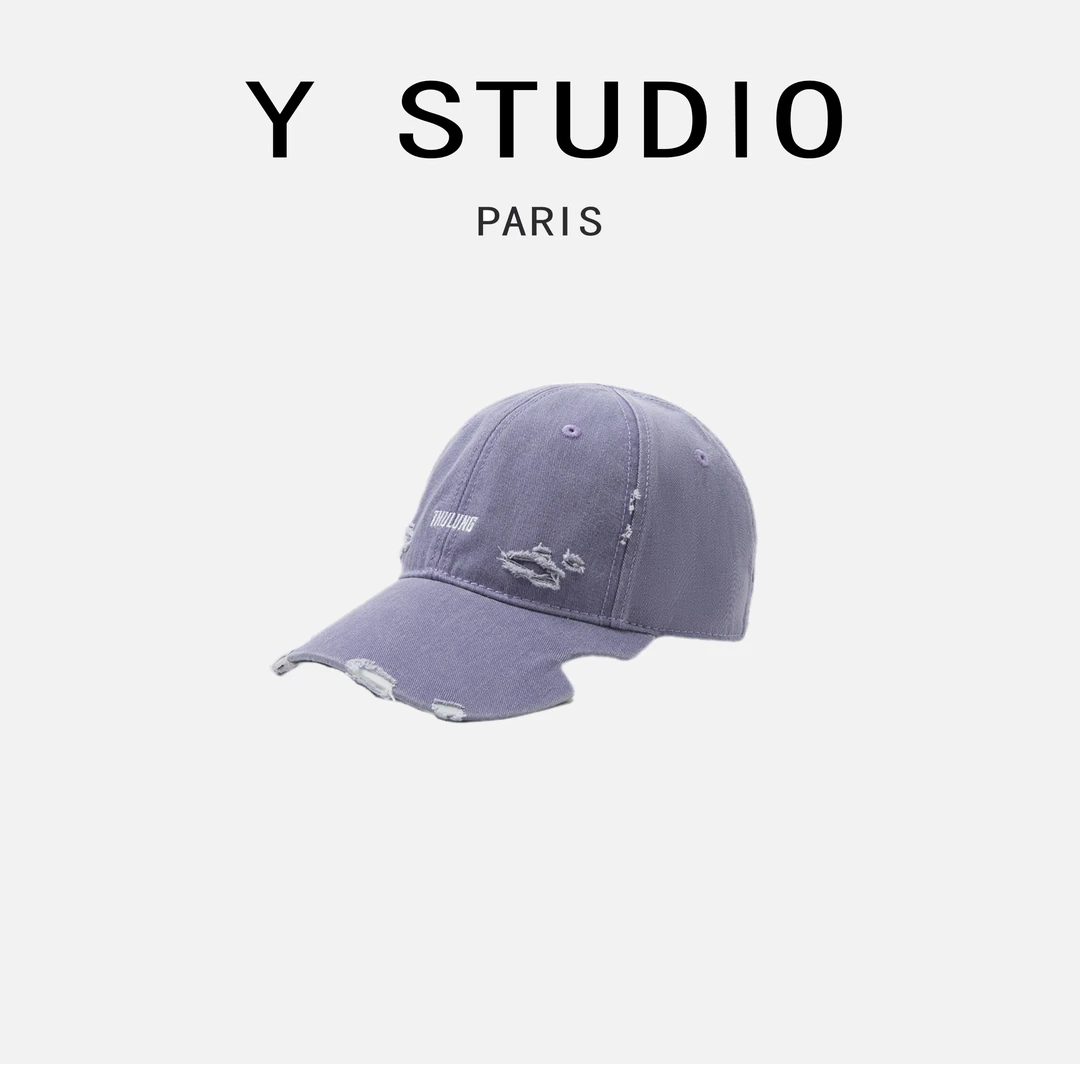 Y.STUDIO 米兰弯刀水洗复古破洞棒球帽时尚牛仔ins鸭舌帽
