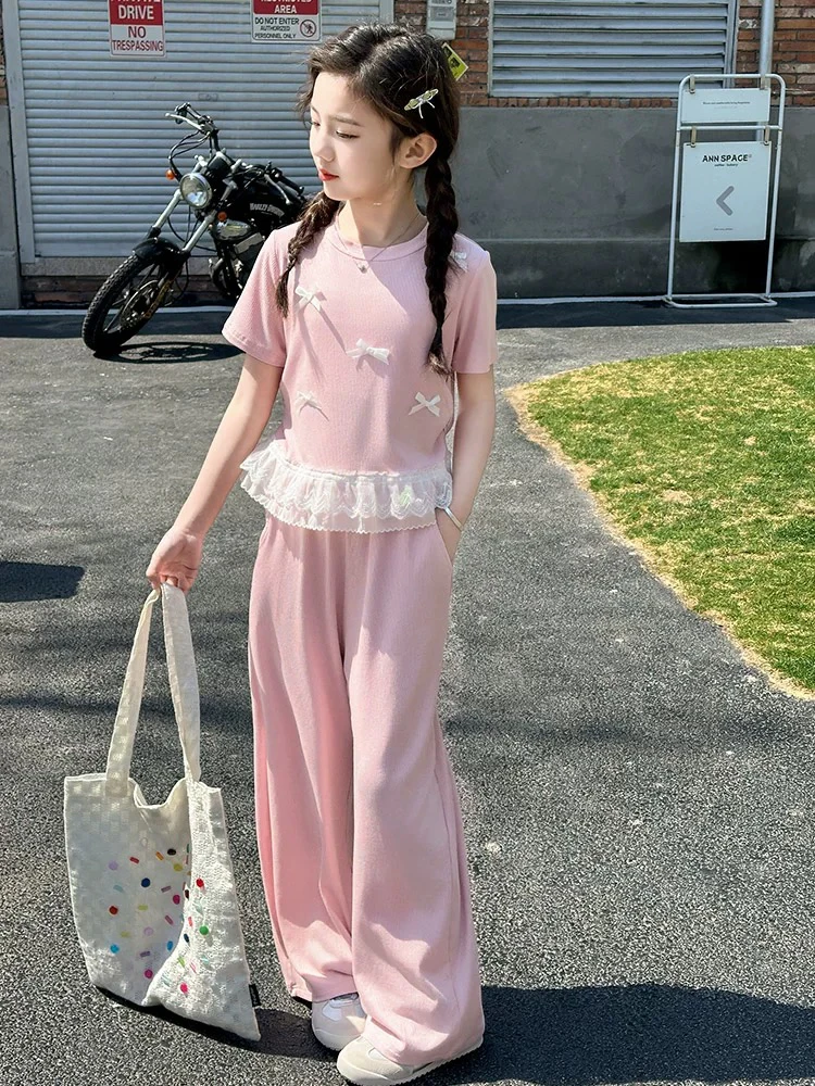 399哈哈家 女童夏季韩系洋气休闲运动短袖长裤两件套套装