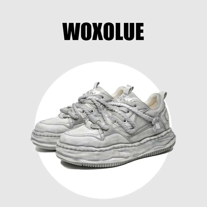 WOXOLUE溶解底增高鞋7CM男女款小众休闲板鞋原创情侣厚底面包鞋子