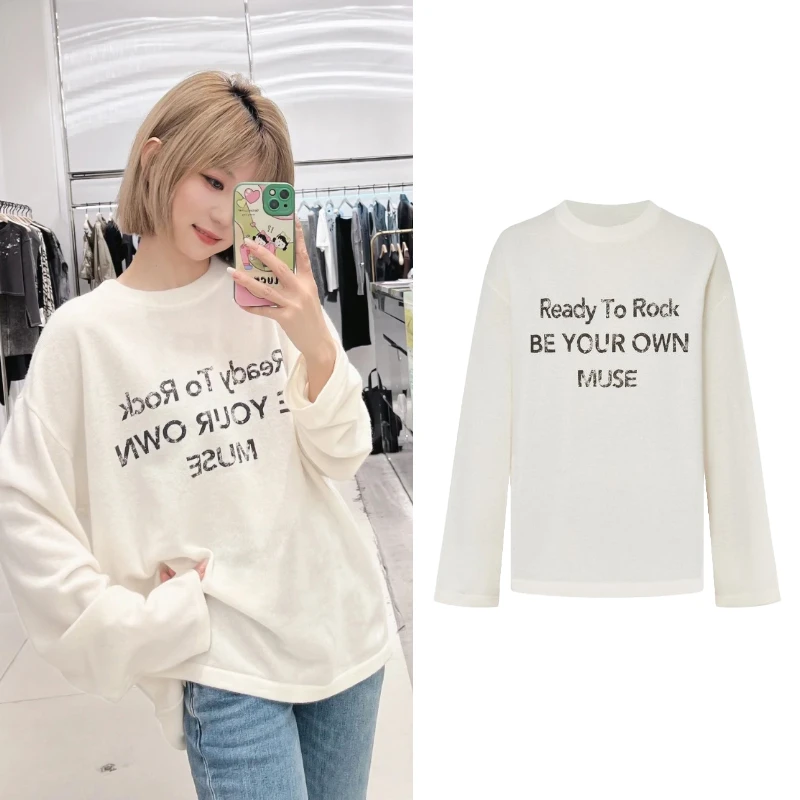 Z1037【M】【绵羊毛×山羊绒】毛针织衫2025年春季新品印花长袖针织衫