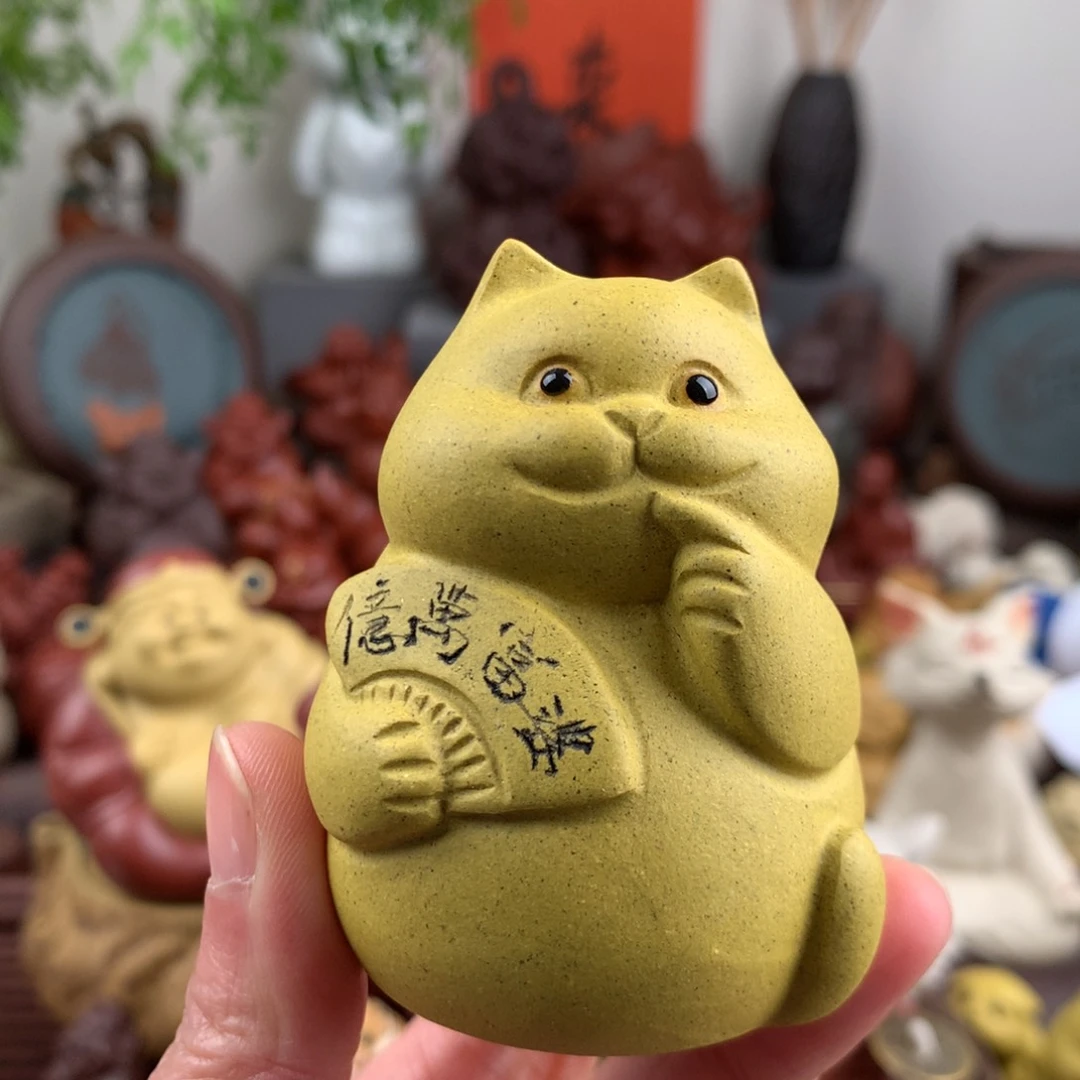 紫砂茶宠富婆招财猫段泥