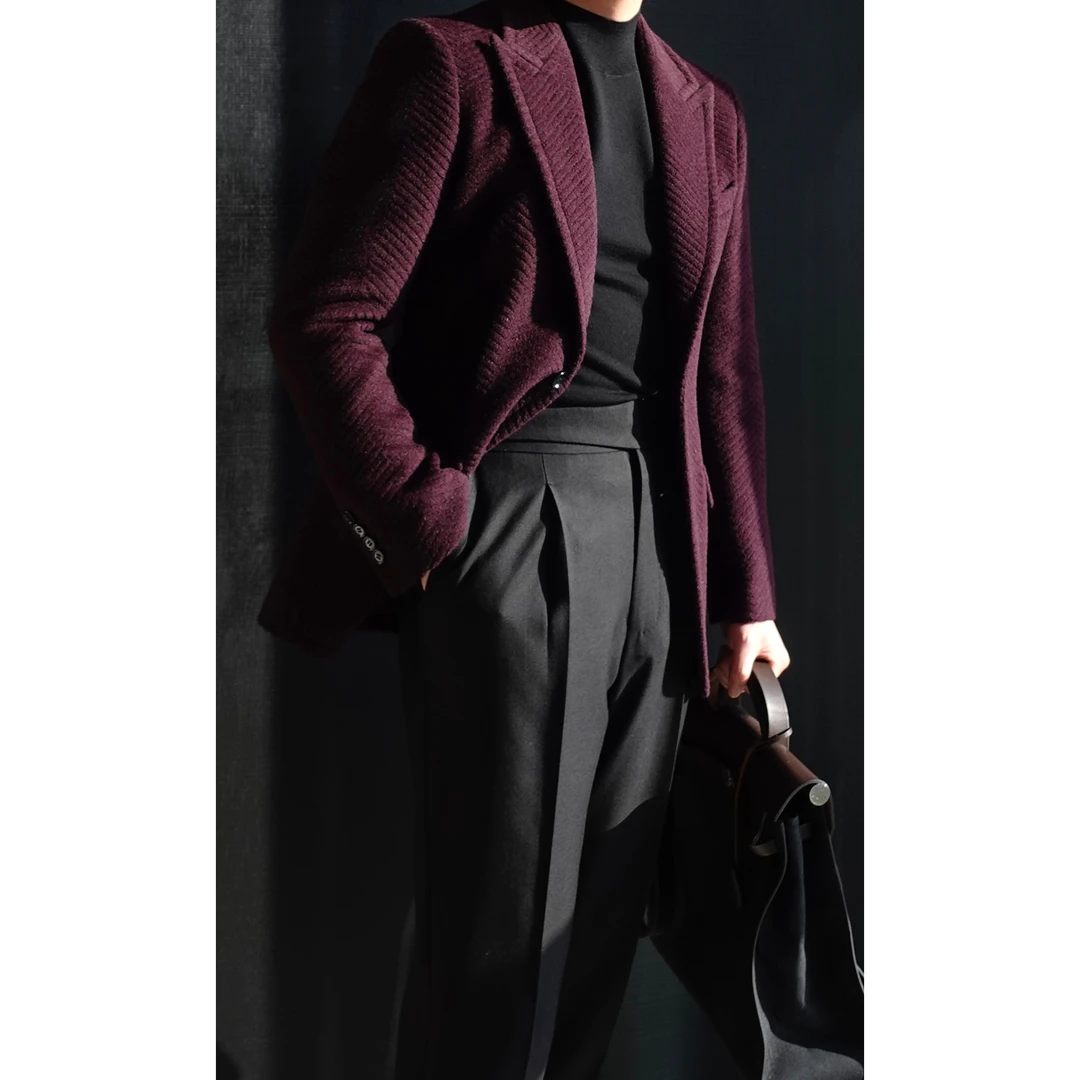 【福利款】DRUNK CORNER 紫色秋冬重磅羊毛人字纹西服单西