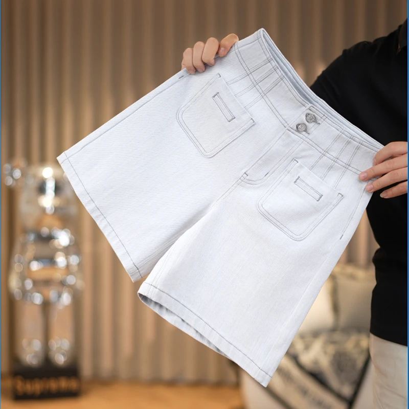 牛仔短裤女夏季薄款灰白蓝色直筒时尚休闲百搭宽松潮流水洗弹力