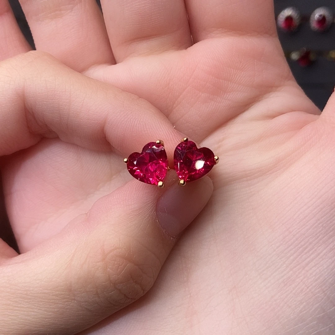 银S925镶嵌耳饰红宝石