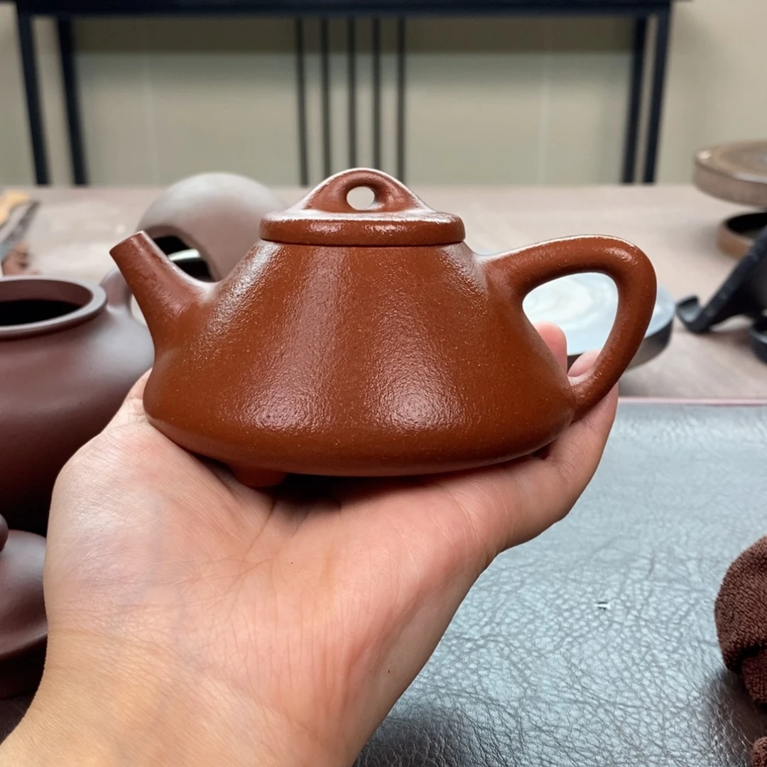 茶壶紫砂红降坡子冶石瓢200cc全手