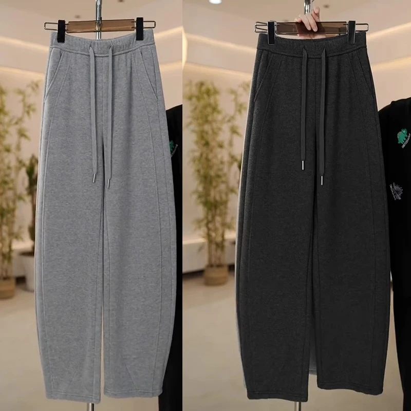 加厚羊毛呢弯刀裤女春秋2024年新款高腰垂感休闲直筒阔腿香蕉裤子