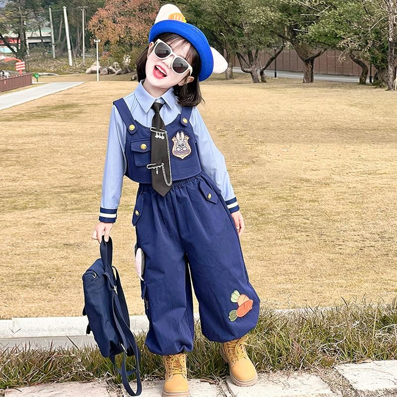 FAVMARTHA女童套装春秋新款儿童兔子警官衣服女孩秋装运动裤子三