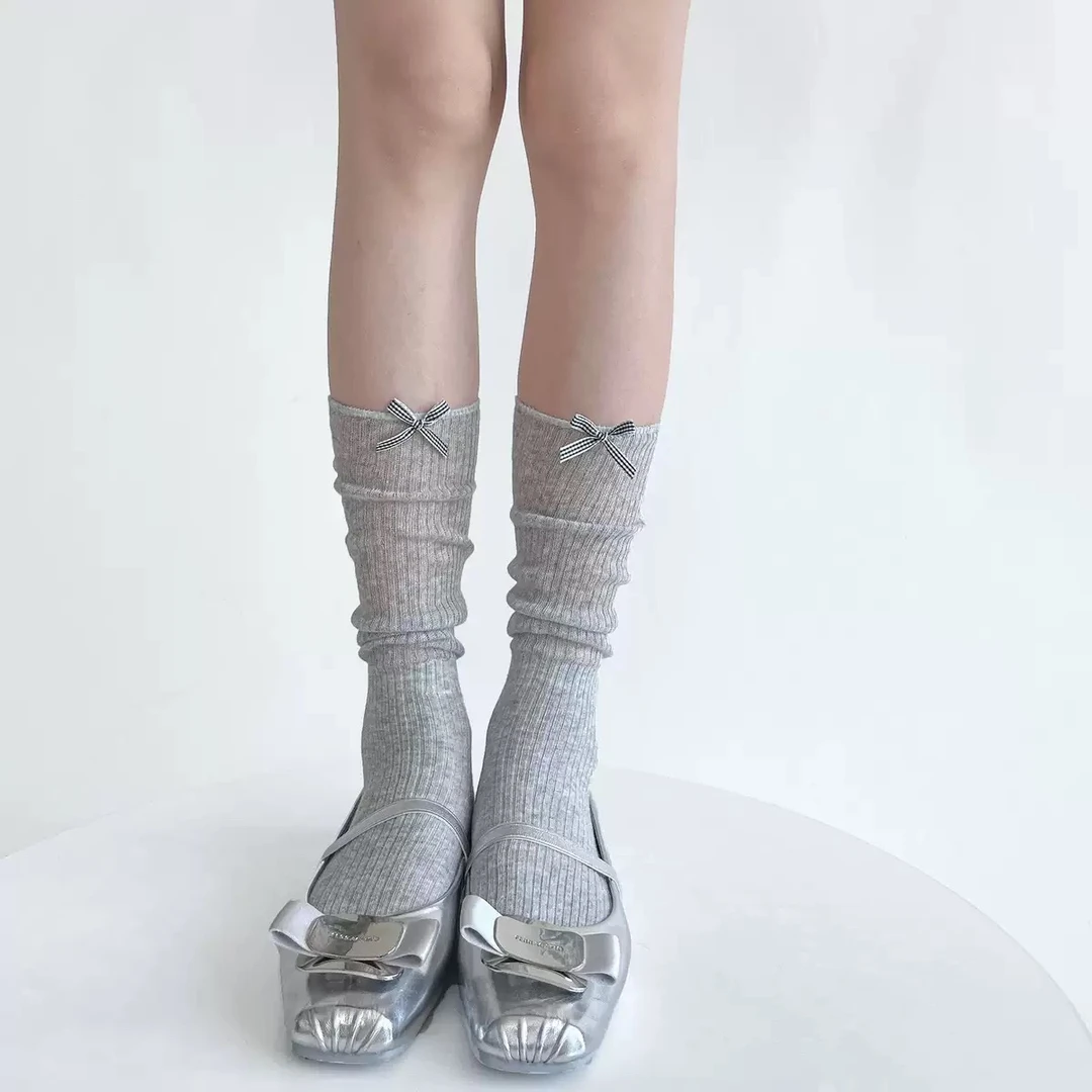 越野兔//夏款少女心蝴蝶结小腿袜堆堆袜