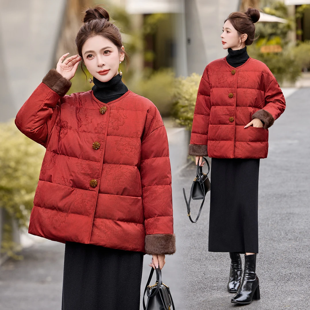 新中式羽绒服女装2025新款时尚百搭气质衣服加厚白鸭绒冬季短外套