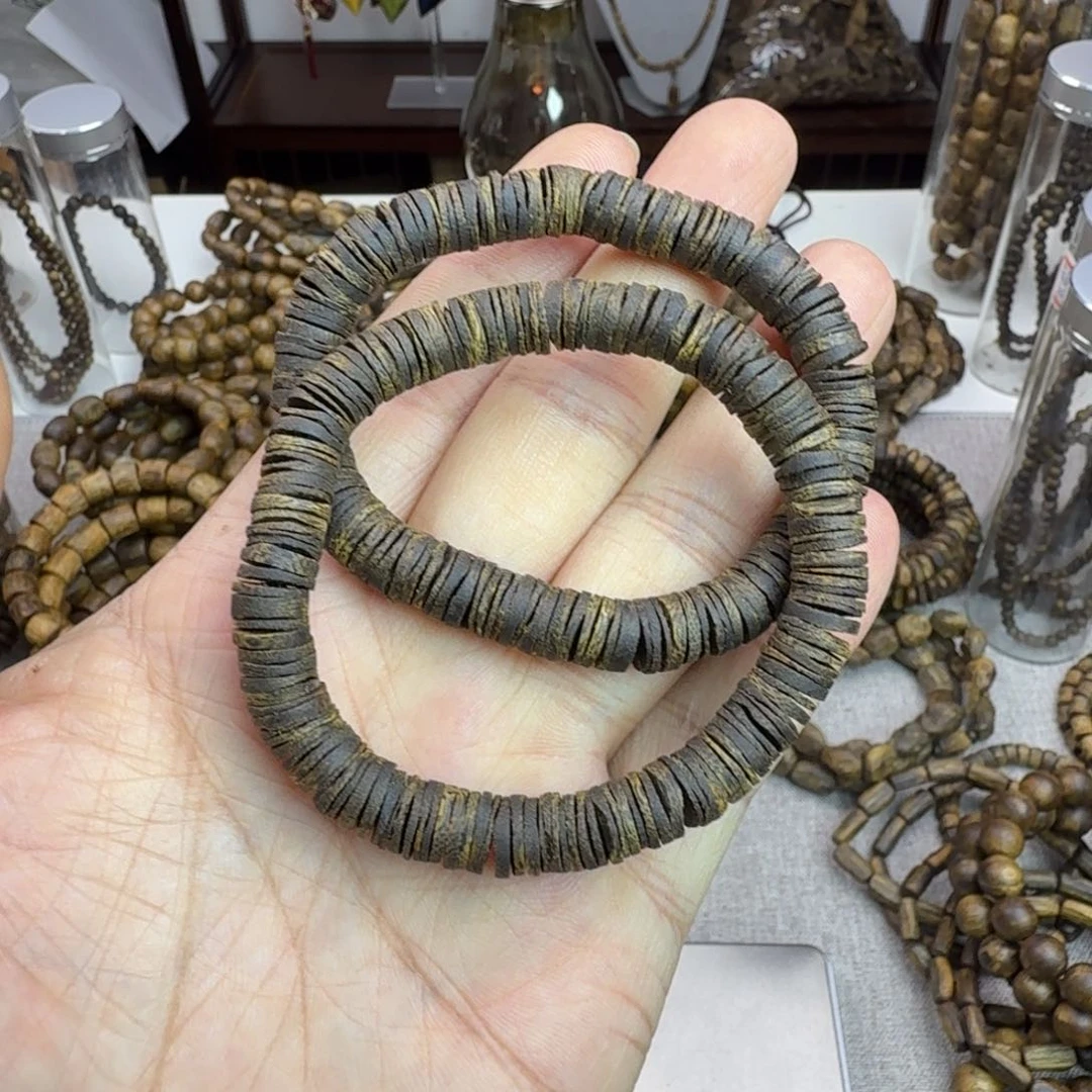 比***饭沉香碎屑沉香奇楠沉水金钱片单圈8mm发二