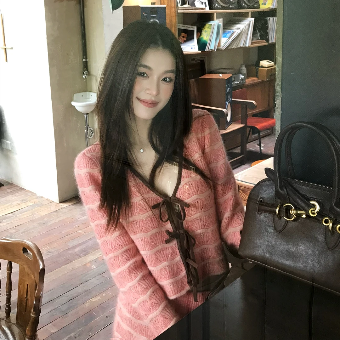 【华丽轻舞】RARE ZZ浪漫撞色绑带针织套装开衫长裙两件套